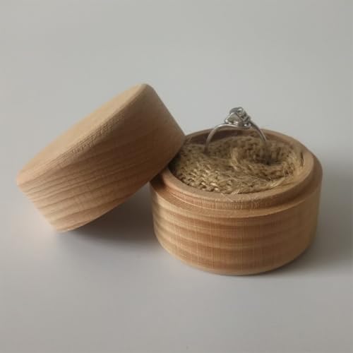 ARTIBETTER Small Boxes 3pcs Round Wooden Ring Boxes with Lid Small Earring Display Box Wooden Keepsake Box for Jewelry Earrings Necklace Proposal Engagement Birthday Wedding Ring Box (Pack of 2) 5.5X5.5X4.3cm (Pack of 2)