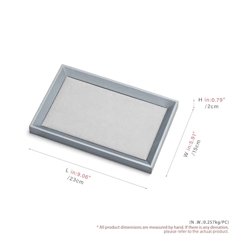 Oirlv grey leather small jewelry tray with compartments, measuring 9.1 x 5.9 inches, perfect for organizing rings and necklaces.