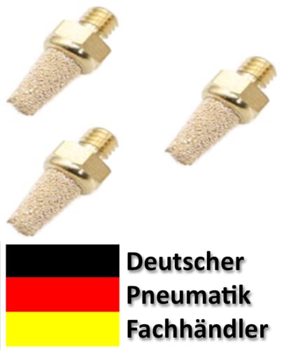 Pneumatic Silencer Made of Sintered Bronze M6 Set of 3 with Brass Thread Industrial Quality