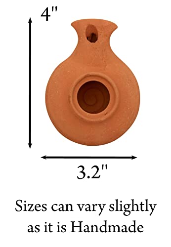 Biblical Herodian Clay Oil Lamp with Jar - Authentic Terracotta Replica from Holy Land Archaeological Finds - Handmade Christian & Jewish Faith Artifact Herodian - Biblical Brown With Jar