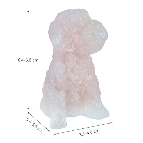 TUMBEELLUWA 2.5 Inch Rose Quartz Poodle Figurine Dog Statue for Home Decor