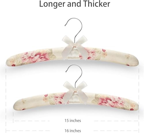 16 Inch Satin Padded Hangers Pack of 10, No Bump Floral Coat Hanger