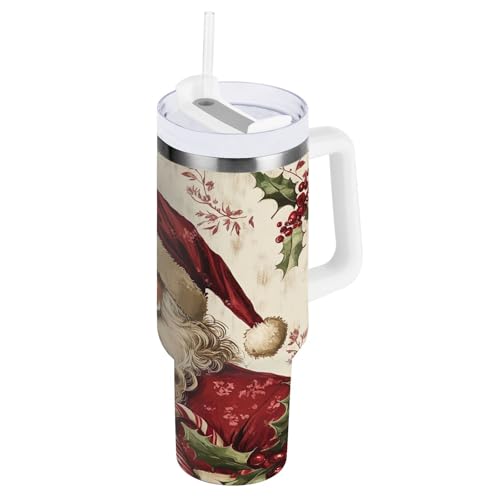 YETTASBIN Christmas Santa Claus 40 oz Tumbler with Handle, Stainless Steel Vacuum Insulated Sports Water Bottle, Leak-proof Travel Coffee Mug Cup with Lid and Straw for Water, Iced Tea or Coffee 40 Ounces