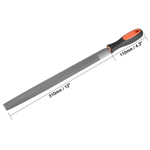 uxcell 12-inch half round hand file with double cut high carbon hardened steel and rubber grip handle