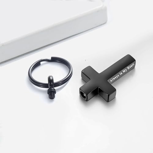Cross Urn Keychain for Ashes - Cremation Pendant for Men Women - Memorial Jewelry Holder for Human Ashes Black