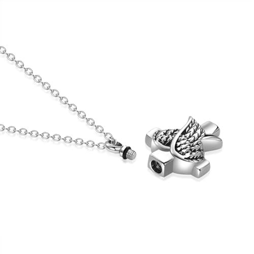 MiniJewelry Cross Angel Wing Urn Necklaces for Ashes Cremation Jewelry Keepsake for Adult Women Men Human Family Loved One