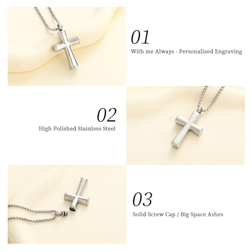 Oinsi Cross Cremation Necklace for Ashes Stainless Steel Crucifix Memorial Urn Jewelry for Women Men Keepsake Pendant Silver Tone