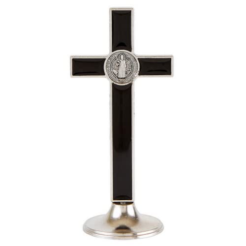 Needzo Black Enamel St Benedict Standing Crucifix, Catholic Cross, Inspirational Religious Gifts for Women and Men, Christian Decor, 4 1/2 Inch