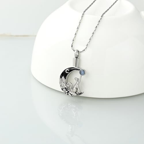 Imrsanl Pet Cremation Jewelry for Ashes Cat Moon Urn Necklace for Men Women Keepsake Ashes Necklace Pendent for Cat Lovers Silver