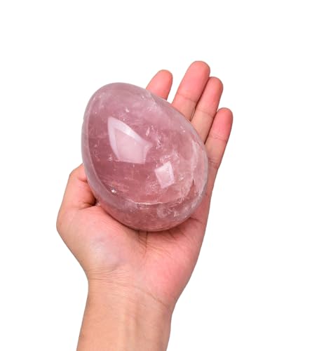 AMOYSTONE Natural Rose Quartz Decorative Egg, Extra Large Healing Stone, Irregular Crystal Carving for Home Decor & Reiki, 4-4.2", Collection & Gift 2X-Large Pink