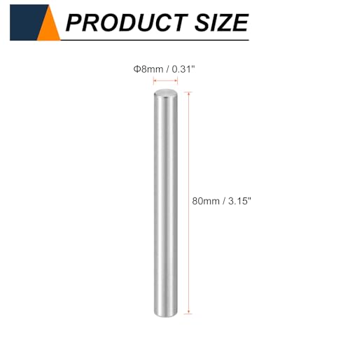 HARFINGTON 15pcs Dowel Pins M8(8mm) x 80mm 304 Stainless Steel Cylindrical Shelf Support Peg Pin Rod Fasten Elements for Metal Devices Wood Furniture DIY Installation, Silver M8 x 80mm 15