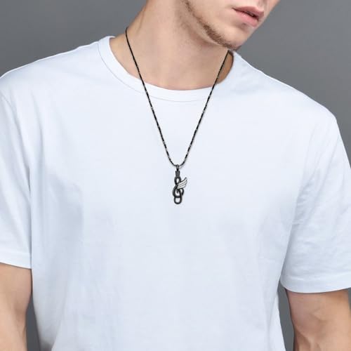 Imrsanl Music Note Urn Necklace for Ashes Musical Symbol with Wing Memorial Pendant Cremation Jewelry for Women Men Ashes Holder Funeral Keepsake Black
