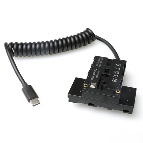 Uonecn USB C to NPF Dummy Battery Dual-Sided Cross-Shaped for Atomos| SmallHD Monitor, Wireless Transmission, NP-F550| F570| F770| F970 Dummy Battery Coiled Cable with USB-C PD Output Cross Contact Design