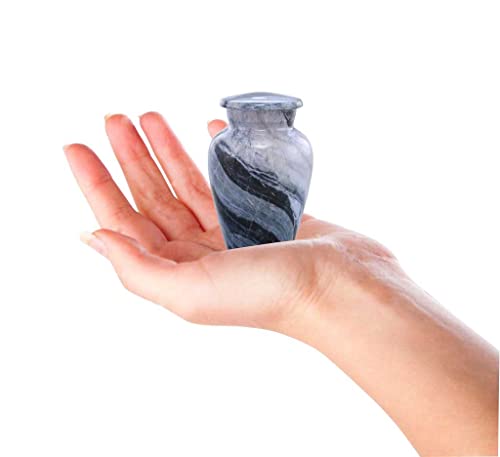 Small Keepsake Cremation Urns for Human Ashes - Marble Finish Metal Keepsake Urn - Mini Cremation Urn for Pet Ashes - Handcrafted Memorial Urn - Funeral Urns with Velvet Bag (Silver Wave) Silver Wave