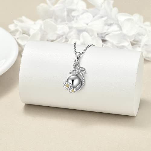 POPLYKE Urn Necklaces for Ashes Sterling Silver Filigree Cremation Urn Necklaces Memorial Keepsake Jewellery with Filling Tool Daisy