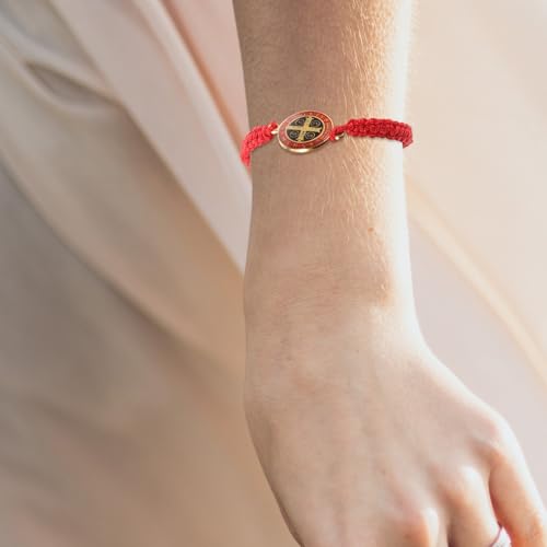 POPETPOP St Benedict Bracelet Red Alloy and Rope Adjustable Lightweight Wrist Chain for Formal Dresses