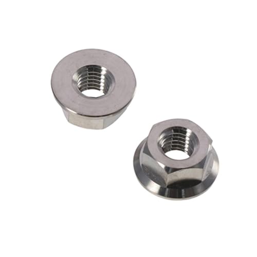FEIYING M8 titanium DIN6923 hex flange locknuts, full-thread plain finish, pack of 6