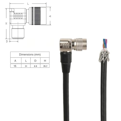 Hirose 12-Pin Power IO Data Cable for Basler GigE, Sony CCD Industrial Camera, HikRobot, Allied AVT, Panasonic, Jai, Dalsa, Right-Angle HR10A-10P-12S, 2m