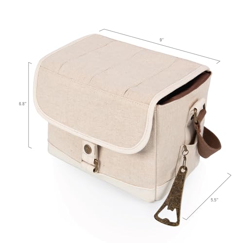 PICNIC TIME Beer Caddy, Drink Caddy and 6-pack Cooler Tote, Drink Carrier with Handle, Bottle Opener, Removable Divider, Shoulder Strap Gifts for Beer Lovers, (Beige) Beige