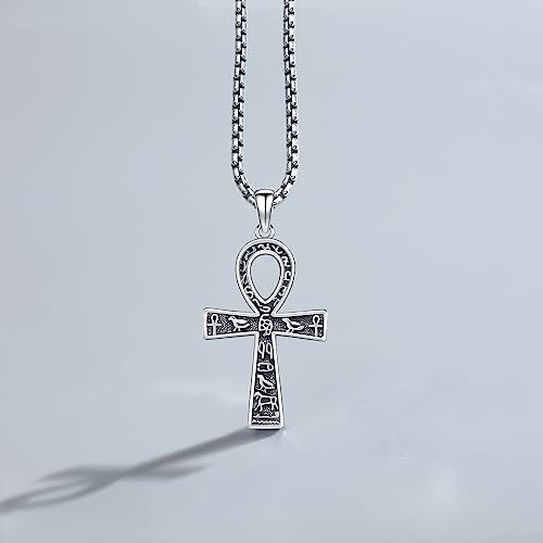 Cremation Jewelry 925 Sterling Silver Urn Necklace for Ashes for Women Men Memorial Pendant for Human Ashes Keepsake Put in Ashes of Loved Ones Cat Pet H-Ankh Cross