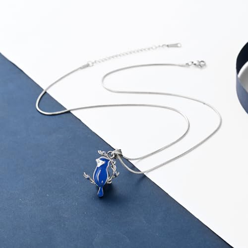 constantlife Cardinal Urn Necklace for Ashes Stainless Steel Red Blue Bird Pendant Cremation Keepsake Human Pet Memorial Jewelry for Women Men (Blue)