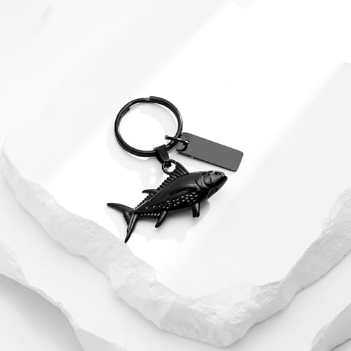 Hearbeingt Fish Hook Urn Keychain for Ashes Fishing Cremation Jewelry Black