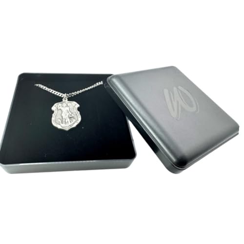 Westmon Works Saint Michael Medal Necklace for Police Pewter Pendant with Stainless Steel Chain Holy Prayer Card and Gift Box Catholic Law Enforcement Protection Pack