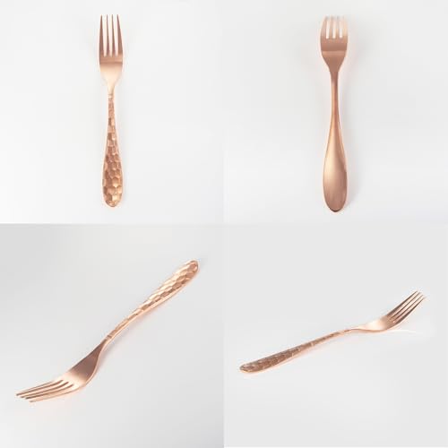 Copper Dinner Forks - Set 2Pcs 99% Pure Hammered Copper - Heavy Duty Kitchen & Salad Forks - Elegant Cutlery For Restaurant, Home Dining & Entertaining