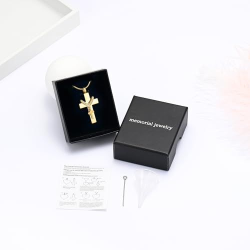 Cremation Jewelry for Ashes Pendant - Cross Urn Necklace with Mini Keepsake Urn Memorial Ash Jewelry Gold