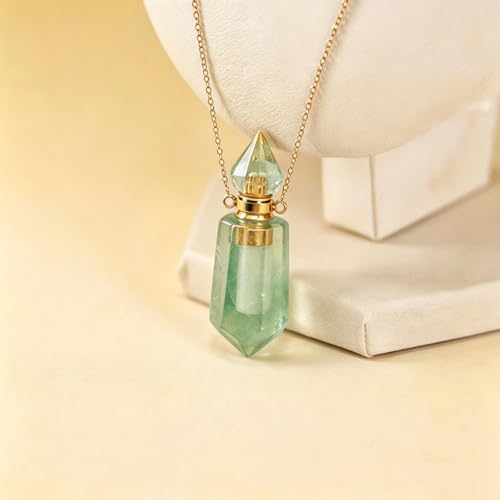 RIPFEVURN Cremation Jewelry Urn Necklaces for Ashes for Women Men Natural Crystal Stone Urn Locket Gemstone Human Ashes Keepsake Pendant Green