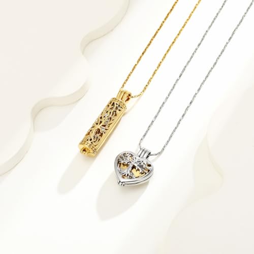 Tree of Life Urn Necklaces for Ashes Heart Shape Cremation Jewelry Memorial Keepsake Jewelry Gifts for Women Men Memorial Lockets Ashes Holder for Pet 2pcs-Silver gold