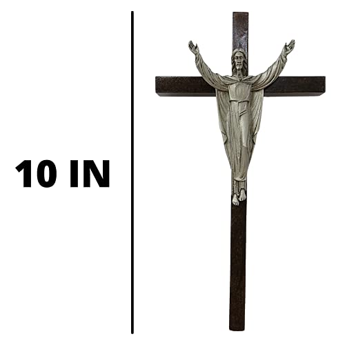 Needzo Risen Christ Crucifix, Wooden Wall Cross for Home or Chapel Sanctuary Decoration, Hanging Religious Decor House Warming Gift, 10 Inches