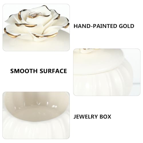 Abaodam Ceramic Jewelry Box with Lid Portable Rose Design Storage Container Small Jewelry Case for Home Travel Driving Carrying Large Capacity Organizer
