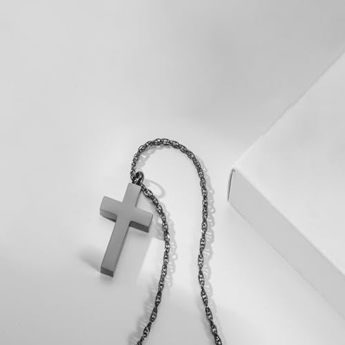 Cremation Cross Necklace for Ashes Cross Urns Locket Pendant Ashes Holder Stainless Steel Memorial Jewelry-With Me Always Black