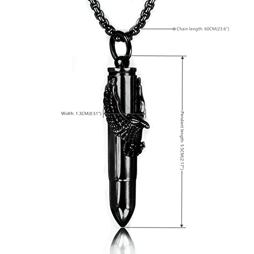 Steel Vintage Flying Eagle Bullet Urn Ashes Keepsake Cremation Prayer Memorial Holder Locket Pendant Necklace Black