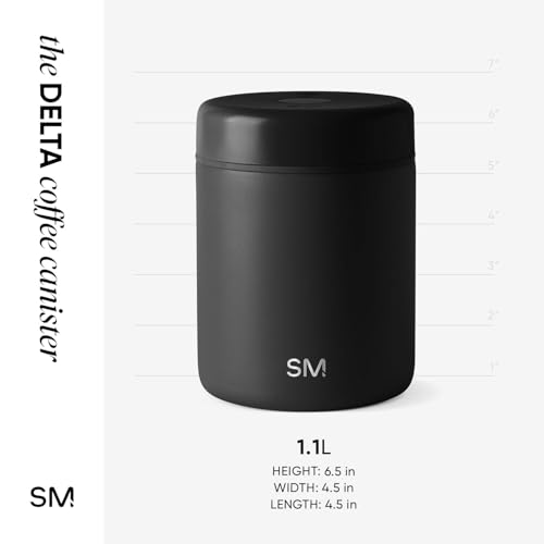 Simple Modern Delta Coffee Canister | Airtight Vacuum Seal with Auto-Reseal Technology | Ceramic Lined Stainless Steel Container for Coffee Grounds, Beans, Tea | 1.1L, Midnight Black - Midnight Black
