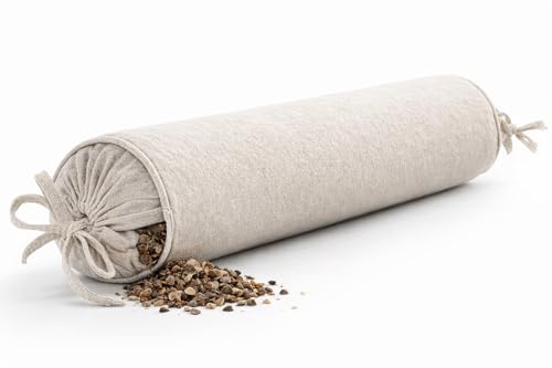 Buckwheat Pillow for Sleeping 3" x 16" Organic Cotton Adjustable Firm Cervical Roll Bolster Cylinder Recliner Neck Roll Pillow for Sleeping Pain Relief Round Neck Support Lumbar Bed Legs Back Yoga