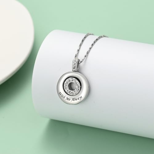 Yinplsmemory Circle of Life Urn Necklace for Ashes With Me Always Cremation Urns Pendant Eternity Memorial Necklaces for Women Mom Silver