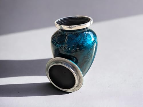 Beautiful Ocean Blue Urns for Human Ashes Adult Female, Burial, Decorative, Funeral, Cremation for Women, Men and Pets - 1 Medium (Blue) 1 Medium Urn