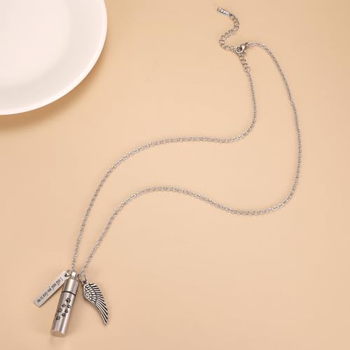 Dog/Cat Paw Print Cylinder Cremation Jewelry For Pet Ashes Keepsake Urn Necklace Women Men Memorial Pendant - I Still Need You Close To Me Silver
