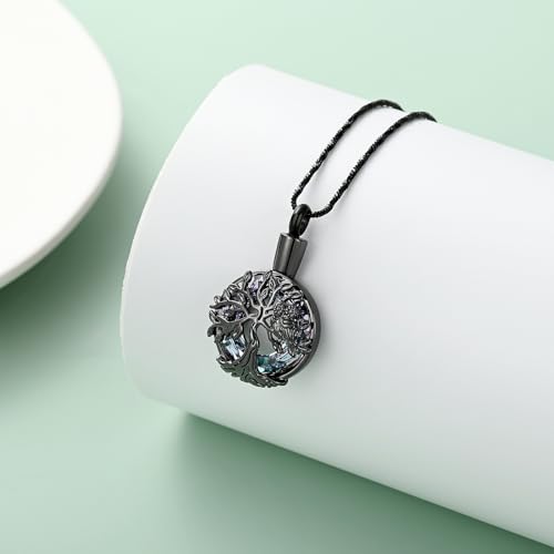 Yinplsmemory Owl Cremation Jewelry Urn Ashes Necklace for Women Black-purple