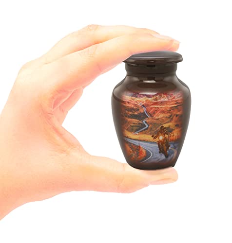 Keepsake Motorcycle Cremation Urn for Human Ashes – Highway to Heaven Heart Urn for Men & Women | Handcrafted Memorial Urn for Motorcycle Lovers with Stand, Velvet Case & Storage Bag Motorcycle Keepsake