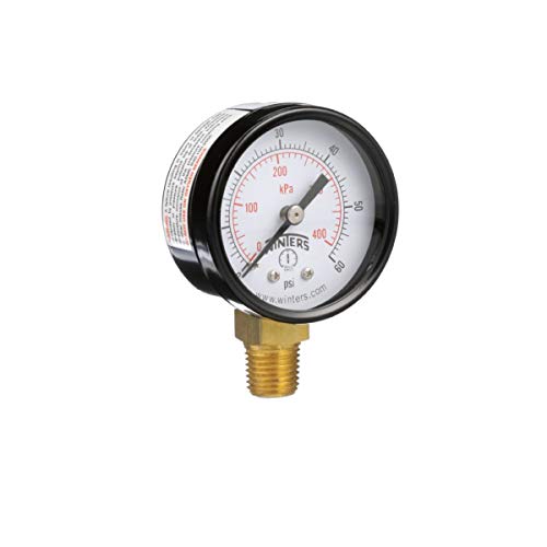 Winters Instruments 2-inch vacuum pressure gauge with black steel case, brass internals, and bottom mount NPT connection