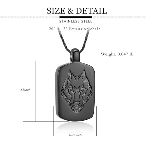 Pet Cremation Jewellery Wolf Poker Urn Necklaces for Ashes Stainless Steel Keepsake Memorial Pet Ash Pendant Jewellery for Men Women A-Black