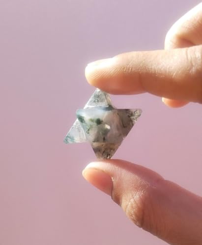 Moss Agate Single Merkaba Star Crystal Healing Reiki Feng Shui Gift Handcrafted