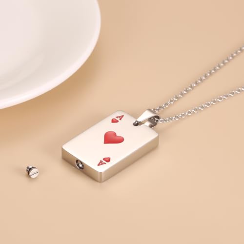 Ace of Spades Urn Necklace For Ashes For Men Women Good Luck Poker Card Cremation Jewelry Stainless Steel Keepsake Memorial Pendant Red