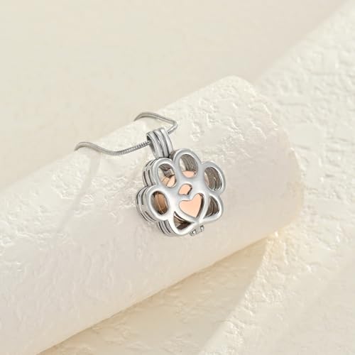 Cremation Jewelry for Ashes For Dog/Cat Paw Print Stainless Steel Memorial Locket Urn Necklace Inside Mini Case Keepsake for Pet A-Silver+Rose Gold