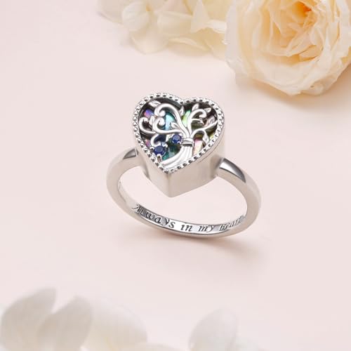 Tree of Life Heart Urn Ring for Ashes Cremation Memorial Band 7