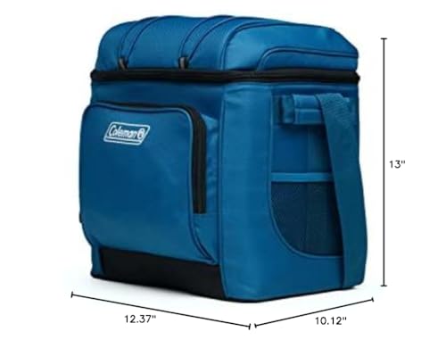 Coleman Chiller Insulated Soft Cooler, Leakproof 9/16/30 Can Cooler with 12+ Hour Ice Retention, Made with Recycled Materials, Great for Lunch, Camping, Beach, Pool, Sports, & More Blue 30 Can