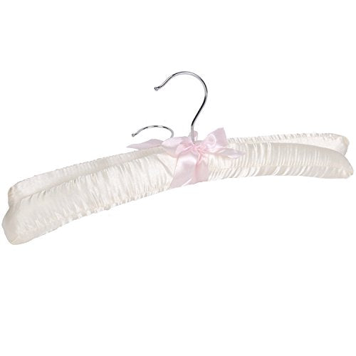 15" Luxurious Satin Padded Hangers with Anti-Rust Hook, for Dresses, Bridal, Lingerie, Woolen Items etc., Pack of 10, Cream Cream White